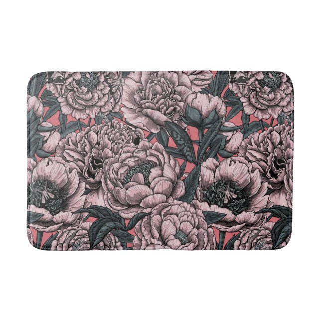 Tapis De Bain Pink peony flowers and moths (Devant)
