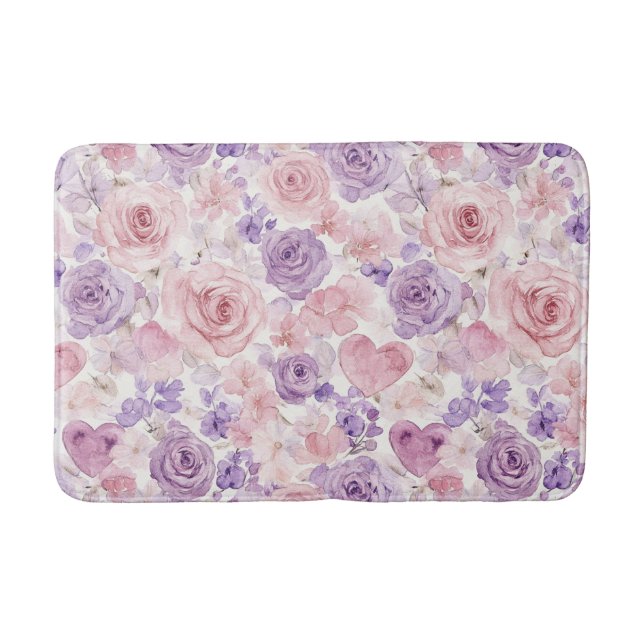 Tapis De Bain Pink Purple Blush Flowers Hearts Valentine's Day (Devant)