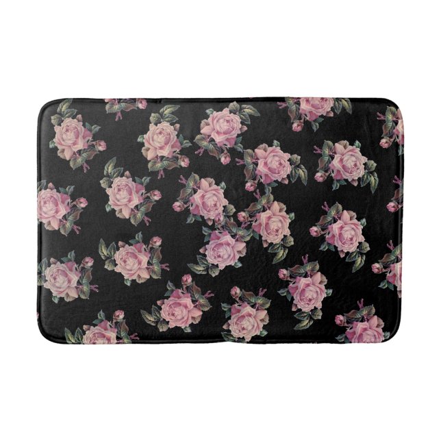 Tapis De Bain Pink Roses Dark Floral Pattern Shabby Chic (Devant)