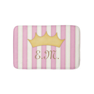 Tapis De Bain Pink Victorian Stripes Crowé Monogramme Princesse