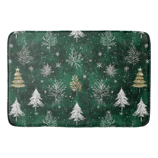 Tapis De Bain Pins d'or Silver Snowflakes Hunter Green (Devant)