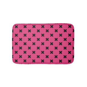 Tapis De Bain Piqûres de croix noire sur fuchsia