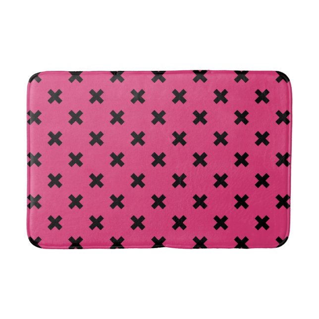 Tapis De Bain Piqûres de croix noire sur fuchsia (Devant)