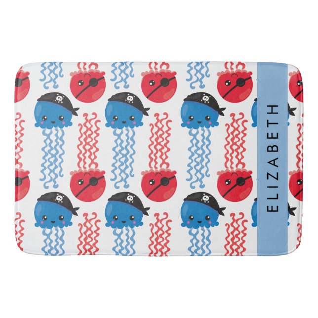 Tapis De Bain Pirate Jellyfish, Motif de méduses, Votre nom (Devant)