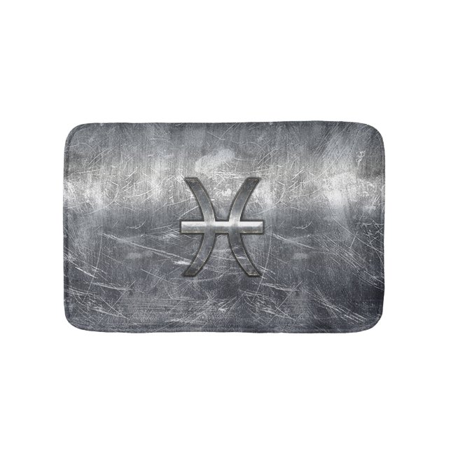 Tapis De Bain Pisces Zodiac Connexion Grunge Silver Steel Style (Devant)