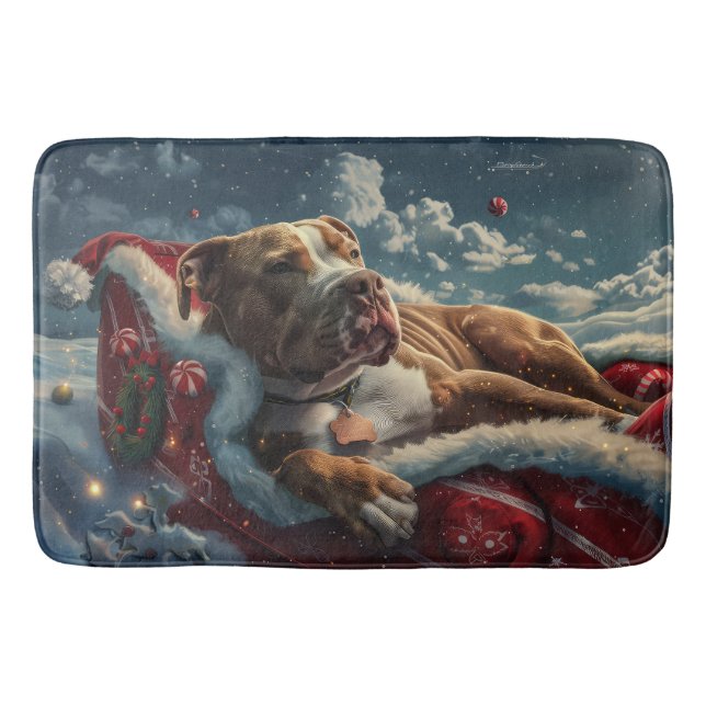 Tapis De Bain Pitbull Chien Festif de Noël (Devant)