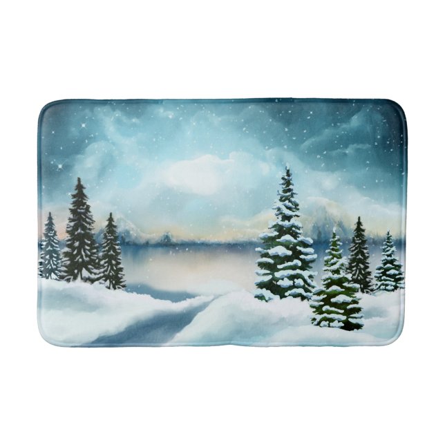 Tapis De Bain Pittoresque Winter Wonderland aquarelle peinture (Devant)