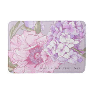 Tapis De Bain Pivoine Hydrangea Florale Moderne Violet Rose