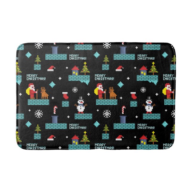 Tapis De Bain Pixellit Joyeux Motif de Noël - Design rétro (Devant)