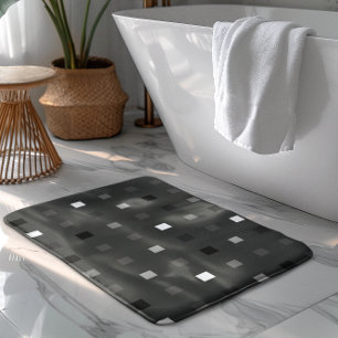 Tapis De Bain Pixels Joués Vérifier le Motif noir gris