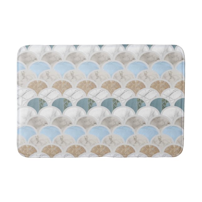 Tapis De Bain plage aqua bleu marbre blanc pastel pèse-sirène (Devant)