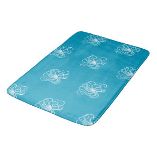 Tapis De Bain Plage Aqua Bleu Océan Blanc Octopus
