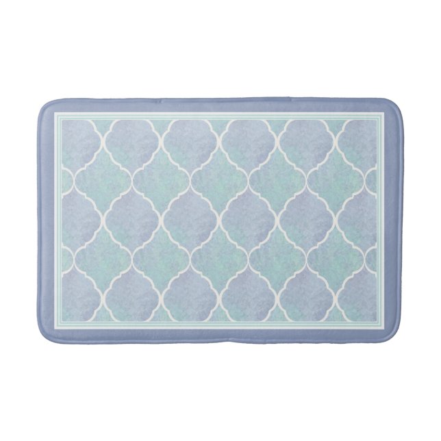 Tapis De Bain Plage Carrelage Marocain Océan Aqua Mer Bleu (Devant)