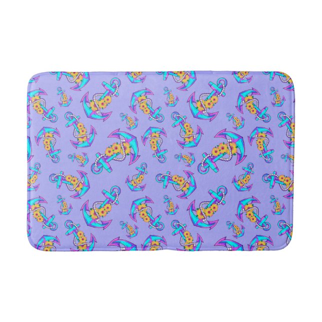 Tapis De Bain Plage côtière d'Ancres nautiques violettes (Devant)