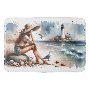 Tapis De Bain Plage côtière fille et phare