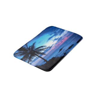 Tapis De Bain Plage de l'île tropicale Océan Rose Bleu Coucher d