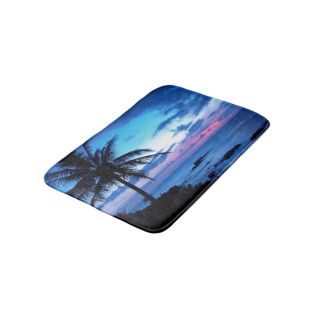 Tapis De Bain Plage de l'île tropicale Océan Rose Bleu Coucher d (Angle)