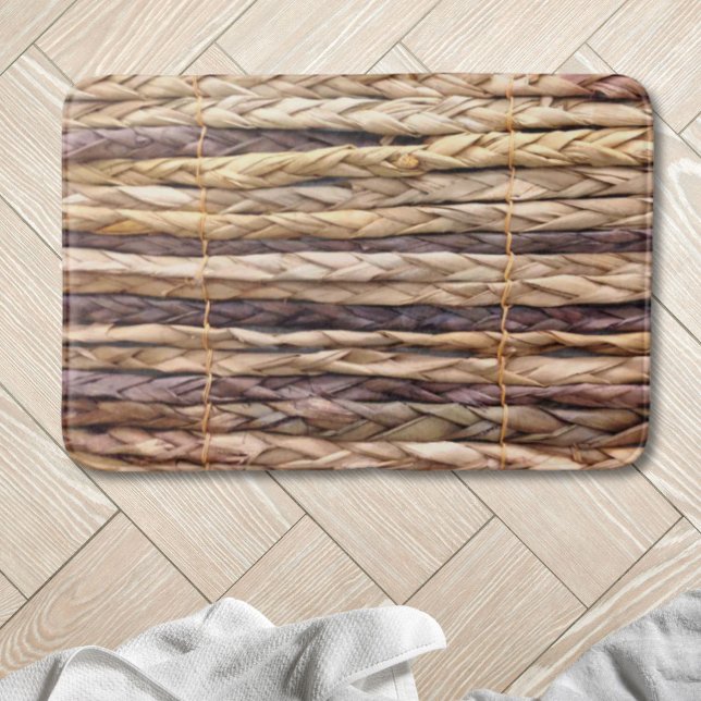 Tapis De Bain plage de style île tropicale rustique tissé en osi (tropical island style beach rustic woven wicker bath mat)