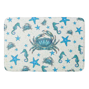 Tapis De Bain Plage moderne Crabe Bleu Starfish Horloge