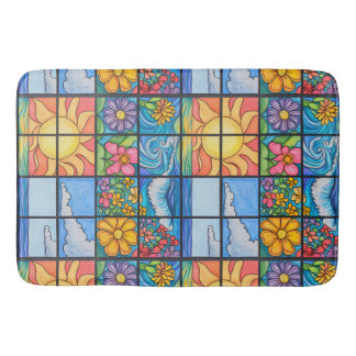 Tapis De Bain Plage mosaïque soleil et fleurs
