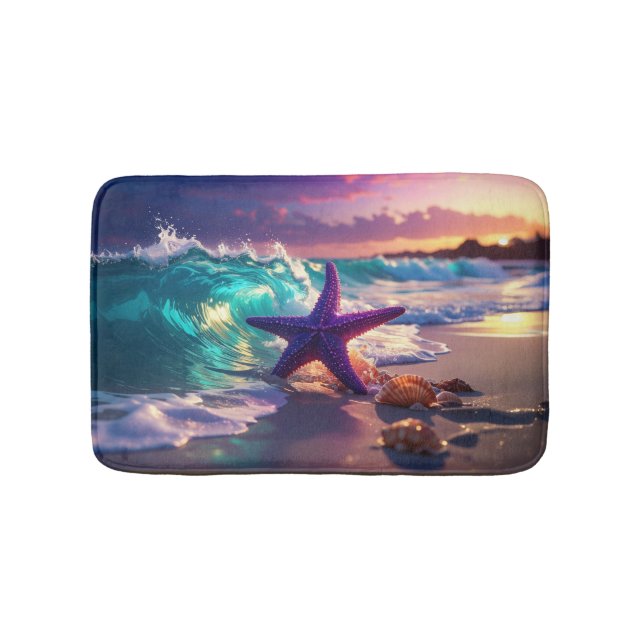 Tapis De Bain Plage océanique avec étoile de mer violette (Devant)
