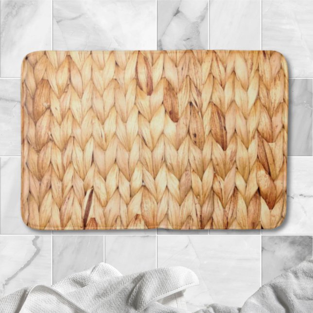 Tapis De Bain plage rustique île tropicale tissée (rustic beach tropical island woven wicker bath mat)