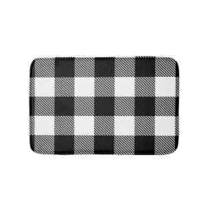 Tapis De Bain Plaid blanc noir de Buffalo avec le sergé
