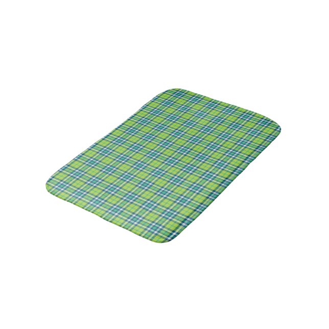 Tapis De Bain Plaid blanc, turquoise et vert citron vert (Angle)