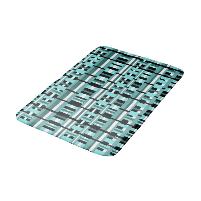 Tapis De Bain Plaid en Aqua, Turquoise, noir & blanc (Angle)