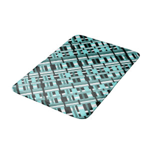 Tapis De Bain Plaid en Aqua, Turquoise, noir & blanc