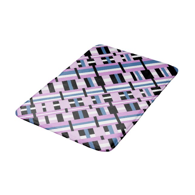Tapis De Bain Plaid en bleu ardoise, orchidée, noir & blanc (Angle)