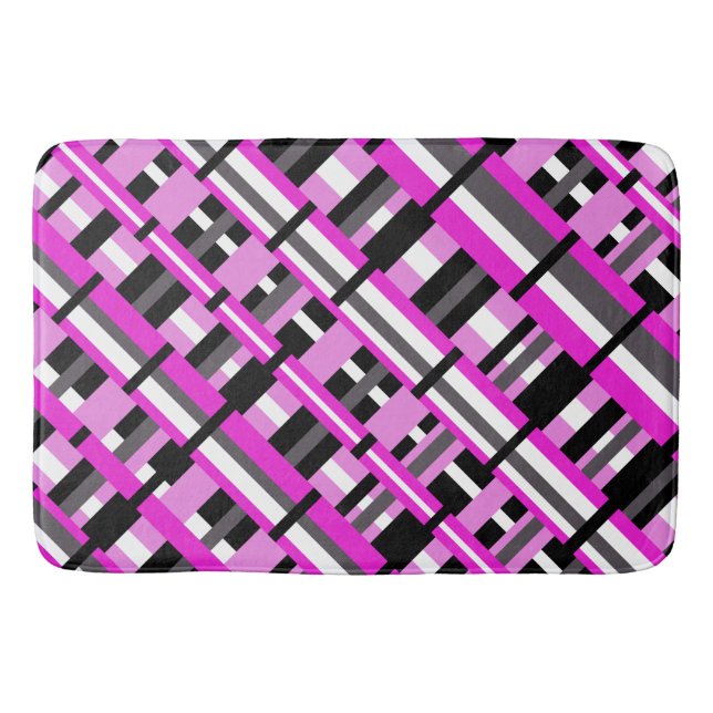 Tapis De Bain Plaid en diagonale rose, noir et gris (Devant)