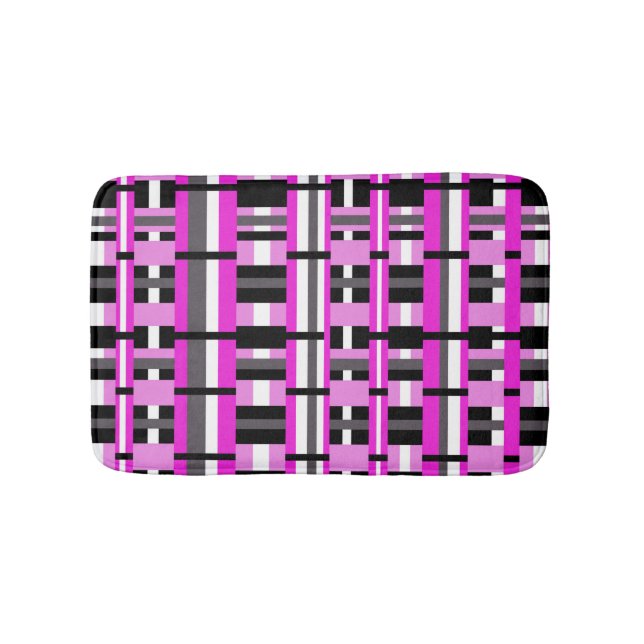 Tapis De Bain Plaid en rose, noir et gris (Devant)