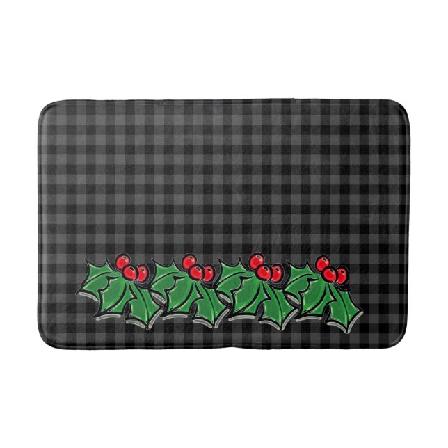 Tapis De Bain Plaid Festive Gray avec Holly Sprigs (Devant)