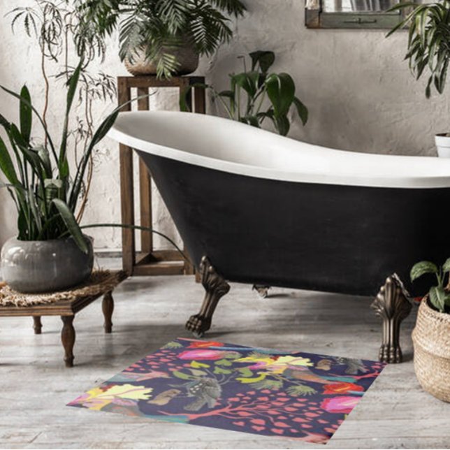 Tapis De Bain Plan floral Paradise Oiseaux et Arbres en fleurs (Créateur téléchargé)