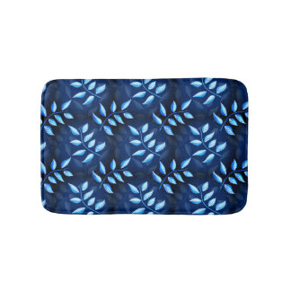 Tapis De Bain Plante Bleu Motif Botanique foncé décoratif