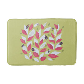 Tapis De Bain Plante verte avec le feuille et le ressort roses