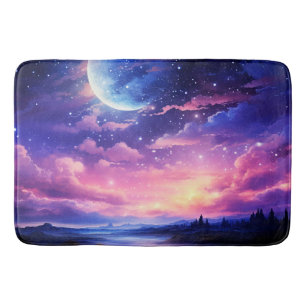 Tapis De Bain Pleine lune Céleste Étoiles Nuages Mystique Violet