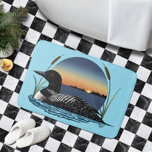 Tapis De Bain Plongeon commun serein Coucher de soleil Bleu Faun