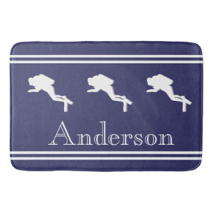 Tapis De Bain PLONGEURS DE SCUBA Monogramme White Navy Grey