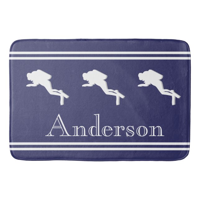 Tapis De Bain PLONGEURS DE SCUBA Monogramme White Navy Grey (Devant)