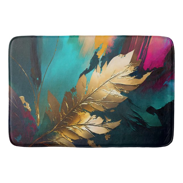 Tapis De Bain Plume Doré – Élégance Abstraite Luxueuse (Devant)