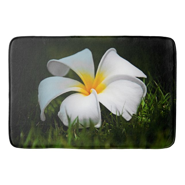 Tapis De Bain Plumeria blanche Frangipani Fleurs Hawaii (Devant)