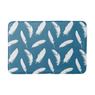 Tapis De Bain Plumes blanches sur Denim Blue