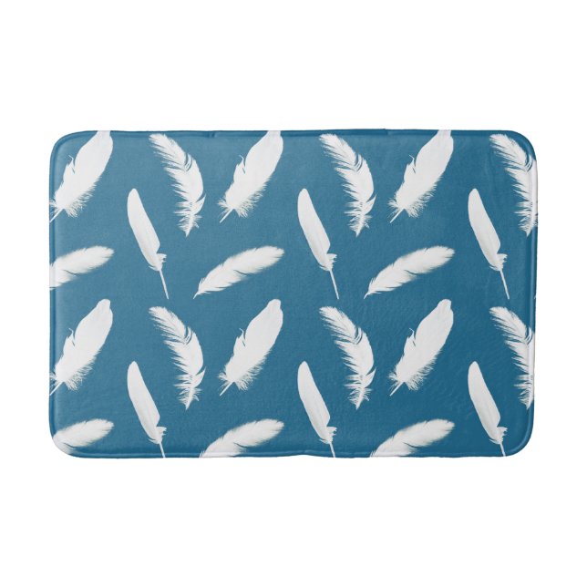 Tapis De Bain Plumes blanches sur Denim Blue (Devant)