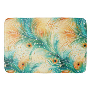 Tapis De Bain Plumes de paon à crème orange turquoise
