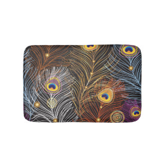 Tapis De Bain Plumes de paon doré : motif foncé.
