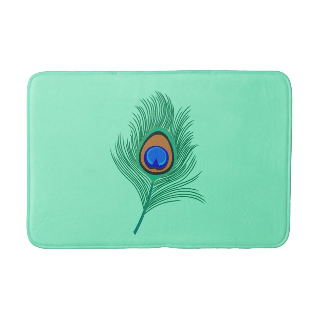 Tapis De Bain Plumes de paon turquoise sur Aqua clair (Devant)