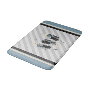 Tapis De Bain Plumes en crème, gris et bleu