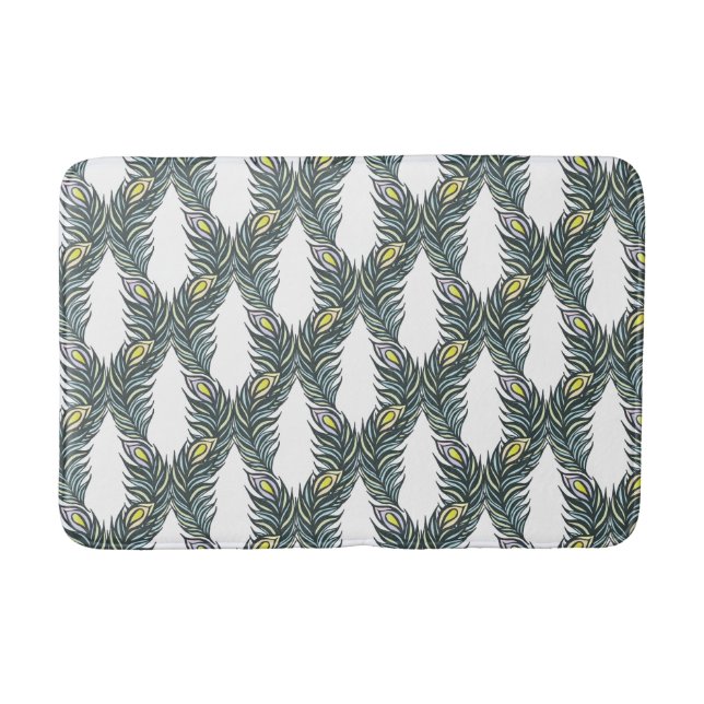 Tapis De Bain Plumes Peacock noir, vert et blanc rustique (Devant)